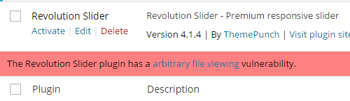 alert message shown for vulnerability in Revolution Slider 