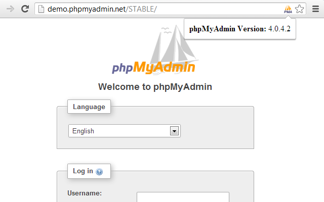 Version Check for phpMyAdmin Chrome Screenshot