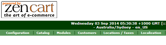 Zen Cart Admin Time Zone Displayed