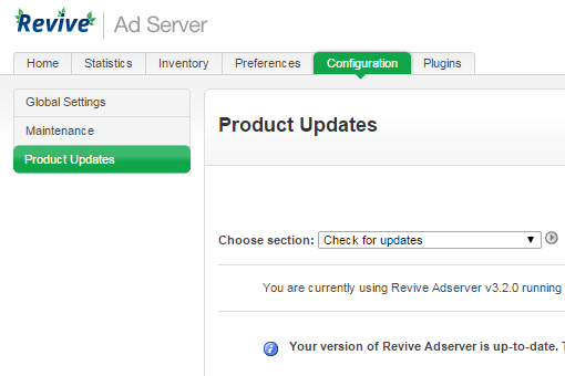 Revive Adserver Version in Admin Area